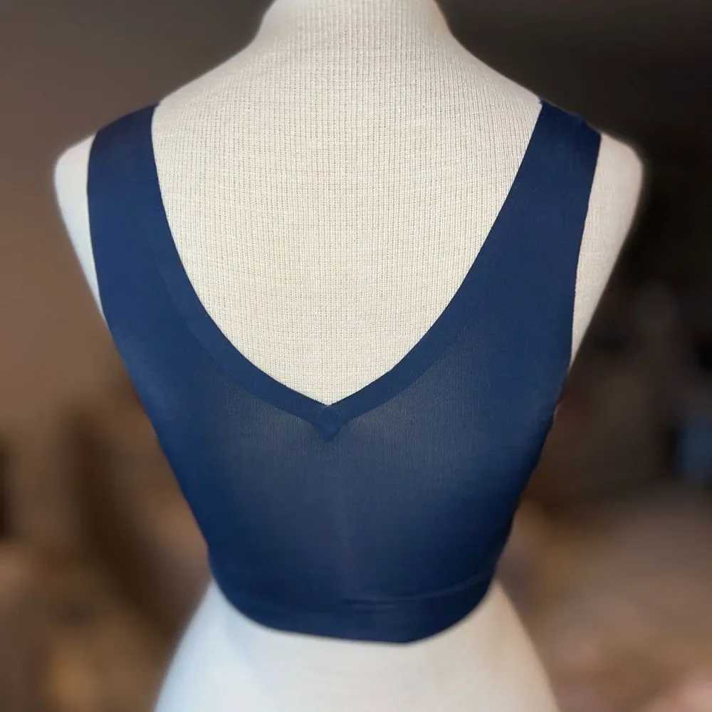 Nautica Intimates Wireless Lounge Bralette Navy Blue Seamless V-Neck Comfort Med